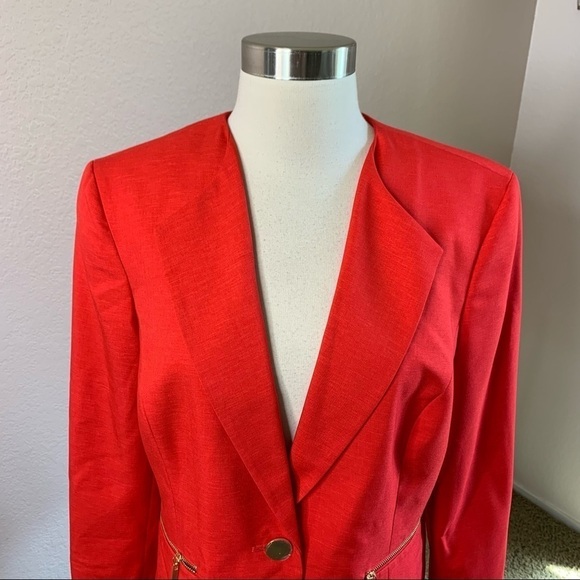 Le Suit NWT Red One Button Front Blazer Size 10 - Picture 4 of 10